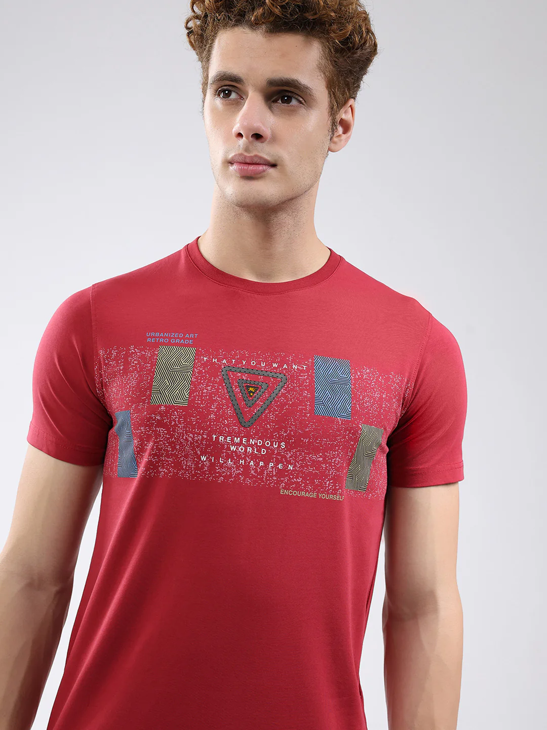 Men Maroon Printed Round Neck Half Sleeve T-Shirt - Image 6