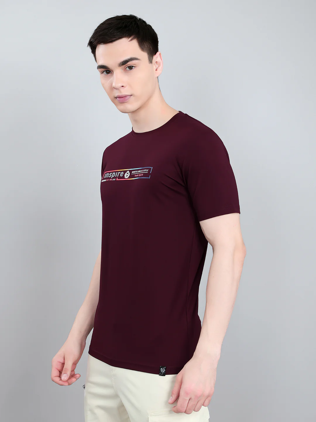 Men Maroon Printed Round Neck Half Sleeve T-Shirt - Image 2