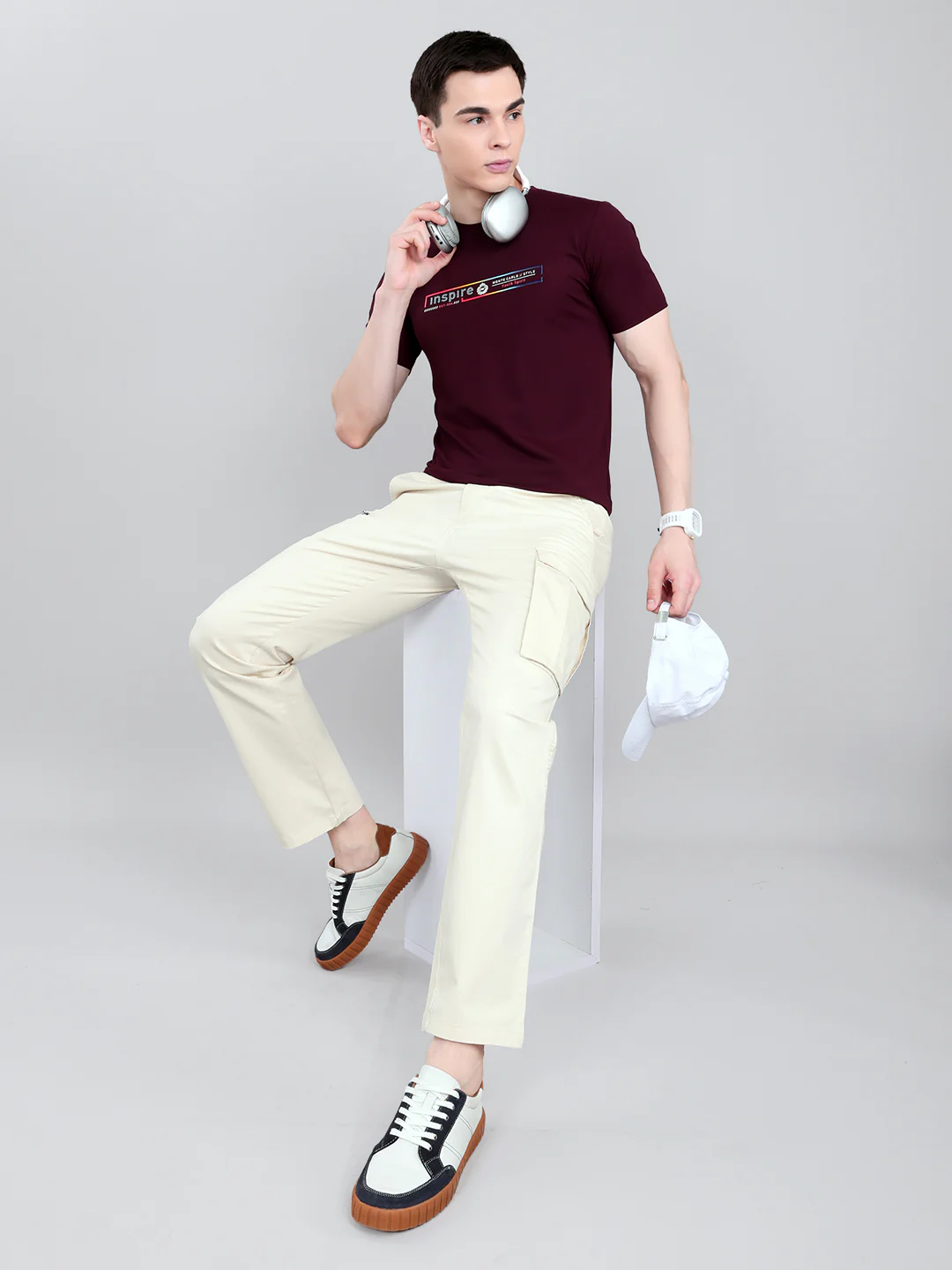 Men Maroon Printed Round Neck Half Sleeve T-Shirt - Image 6