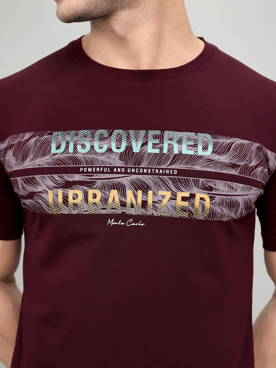 Men Maroon Printed Round Neck Half Sleeve T-Shirt - Image 4