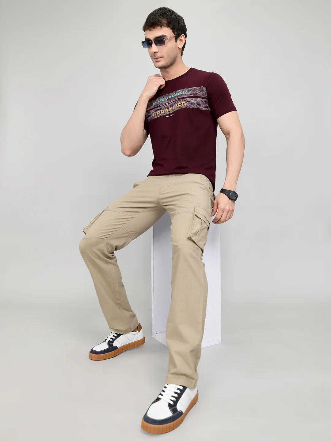 Men Maroon Printed Round Neck Half Sleeve T-Shirt - Image 6