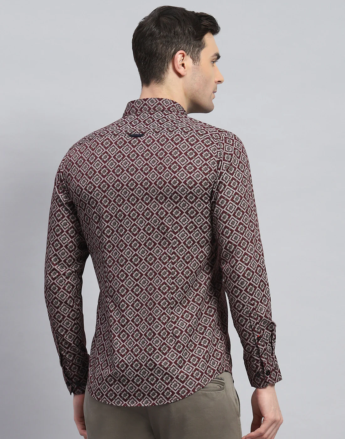 Men Maroon Printed Spread Collar Full Sleeve Shirt - Image 5