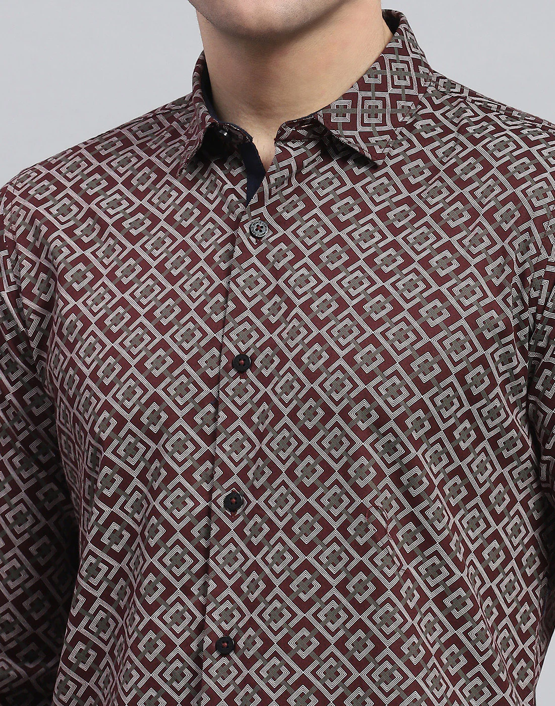 Men Maroon Printed Spread Collar Full Sleeve Shirt - Image 6