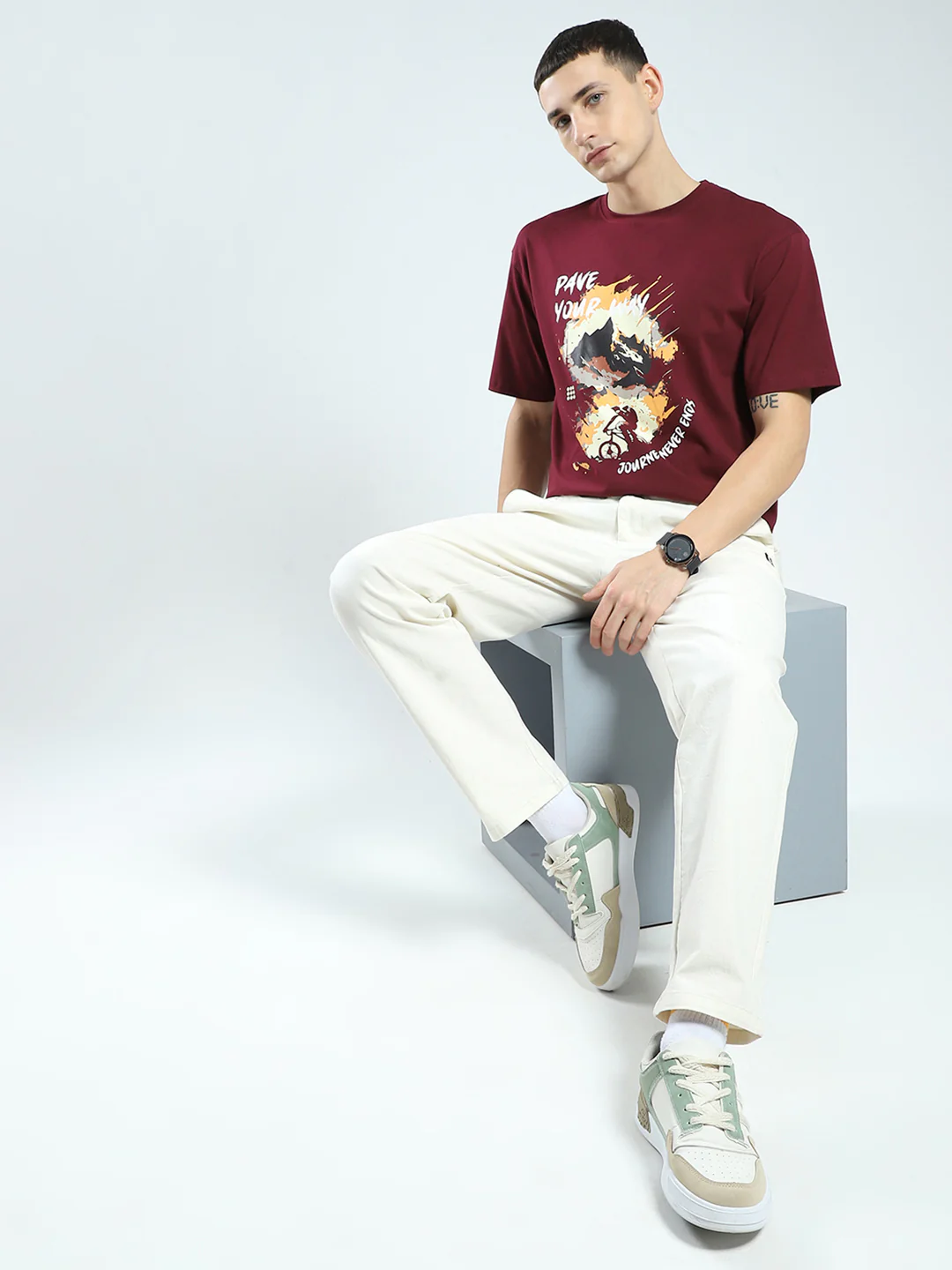 Rock.it Men Maroon Printed Round Neck Half Sleeve T-Shirt - Image 2