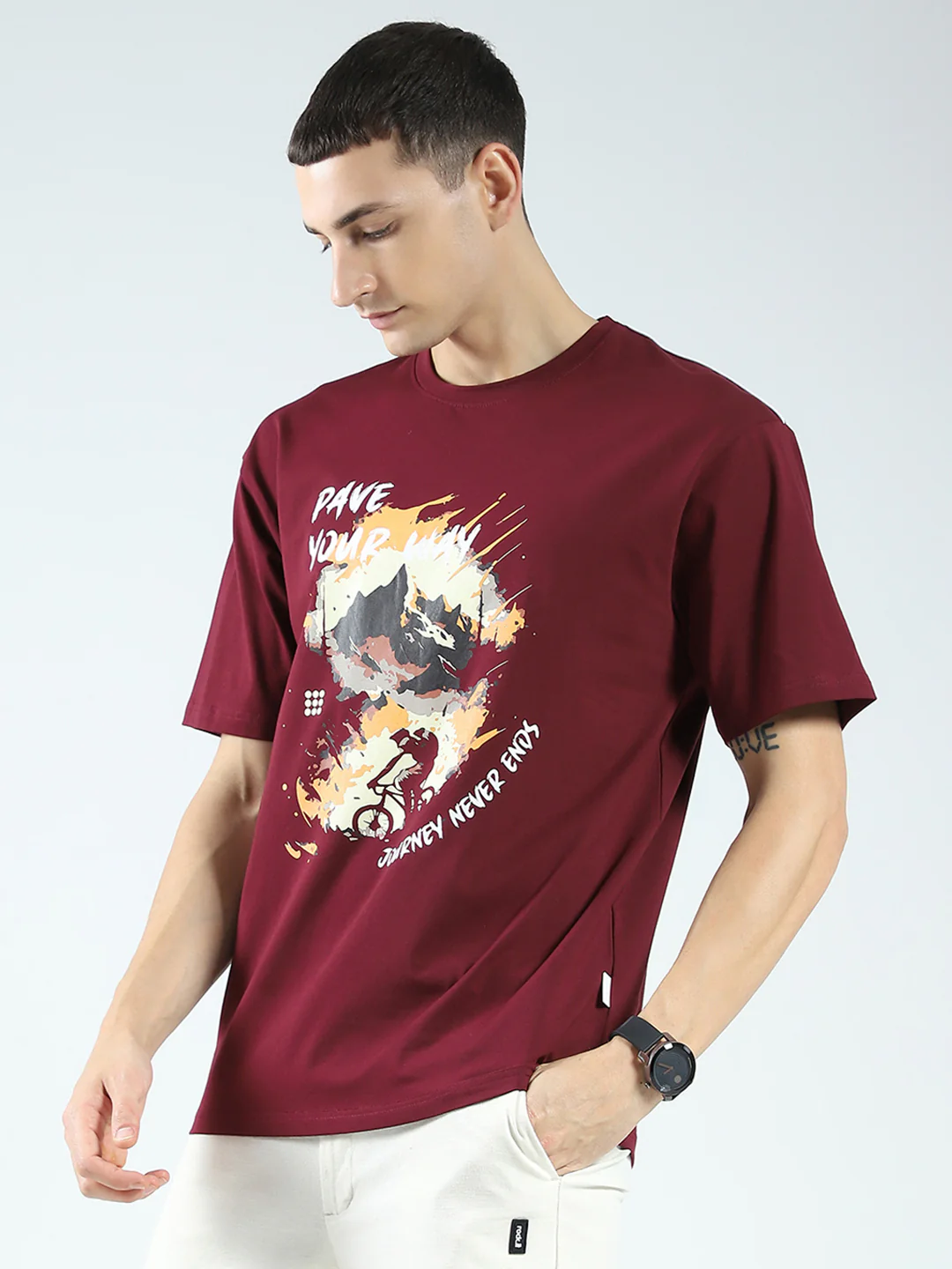 Rock.it Men Maroon Printed Round Neck Half Sleeve T-Shirt - Image 3