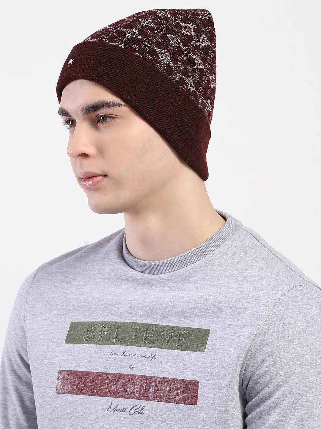 Men Maroon Self Design Blend Wool Cap - Image 3