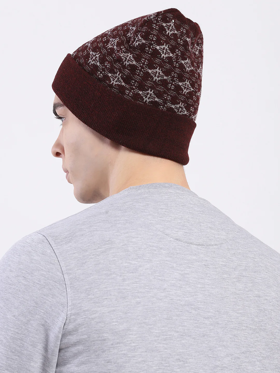 Men Maroon Self Design Blend Wool Cap - Image 5