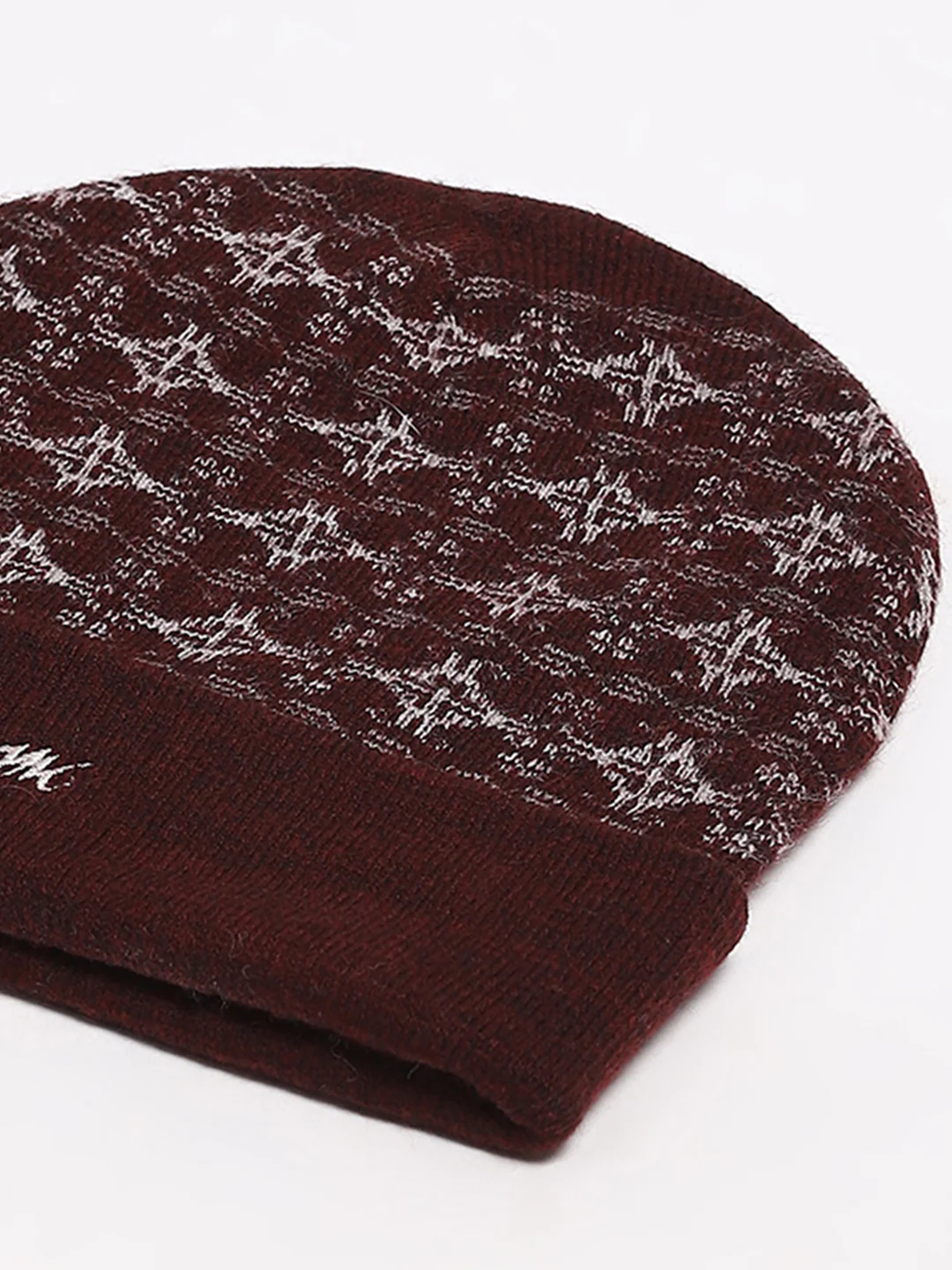 Men Maroon Self Design Blend Wool Cap - Image 7
