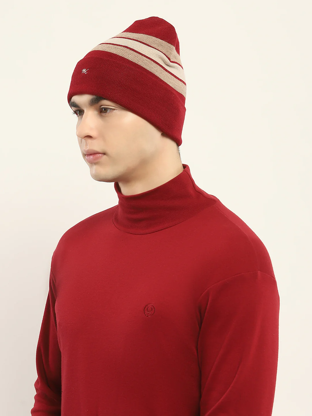 Men Maroon Self Design Cap - Image 3
