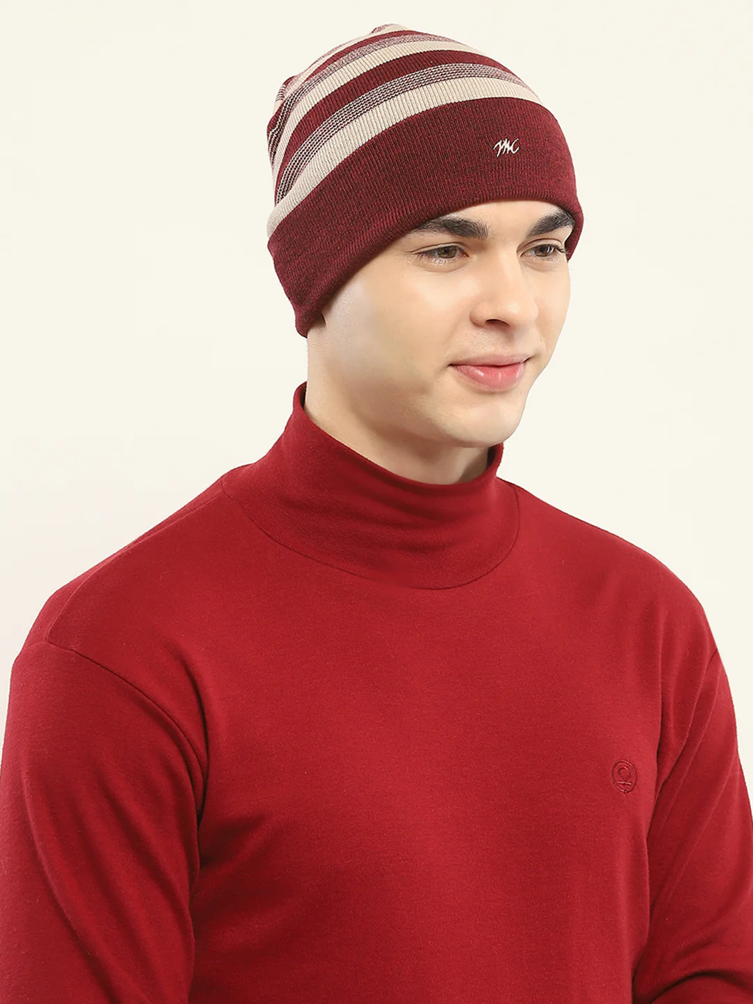 Men Maroon Self Design Cap - Image 4