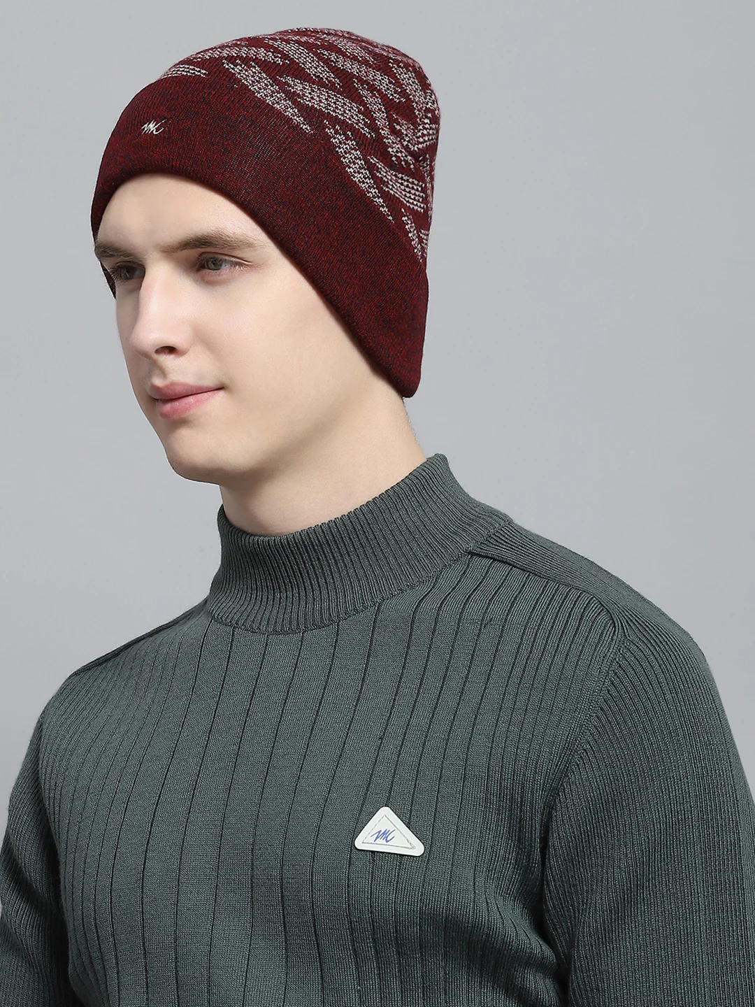 Men Maroon Self Design Cap - Image 3