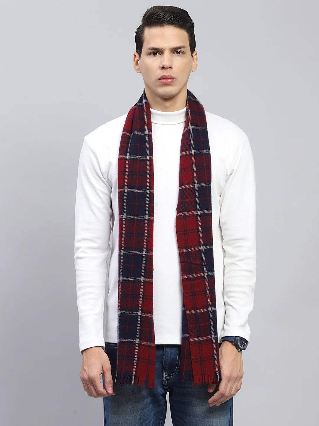 Men Maroon Self Design Muffler - Image 5