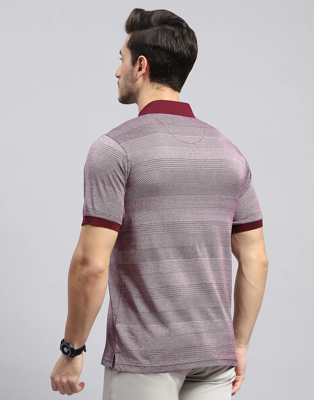 Men Maroon Self Design Polo Collar Half Sleeve T-Shirt - Image 5
