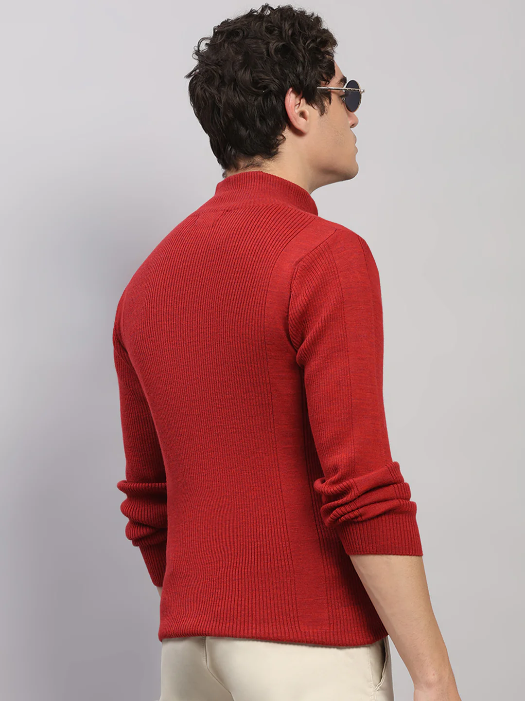 Luxuria Men Maroon Self Design Round Neck Full Sleeve Pullover - Image 5