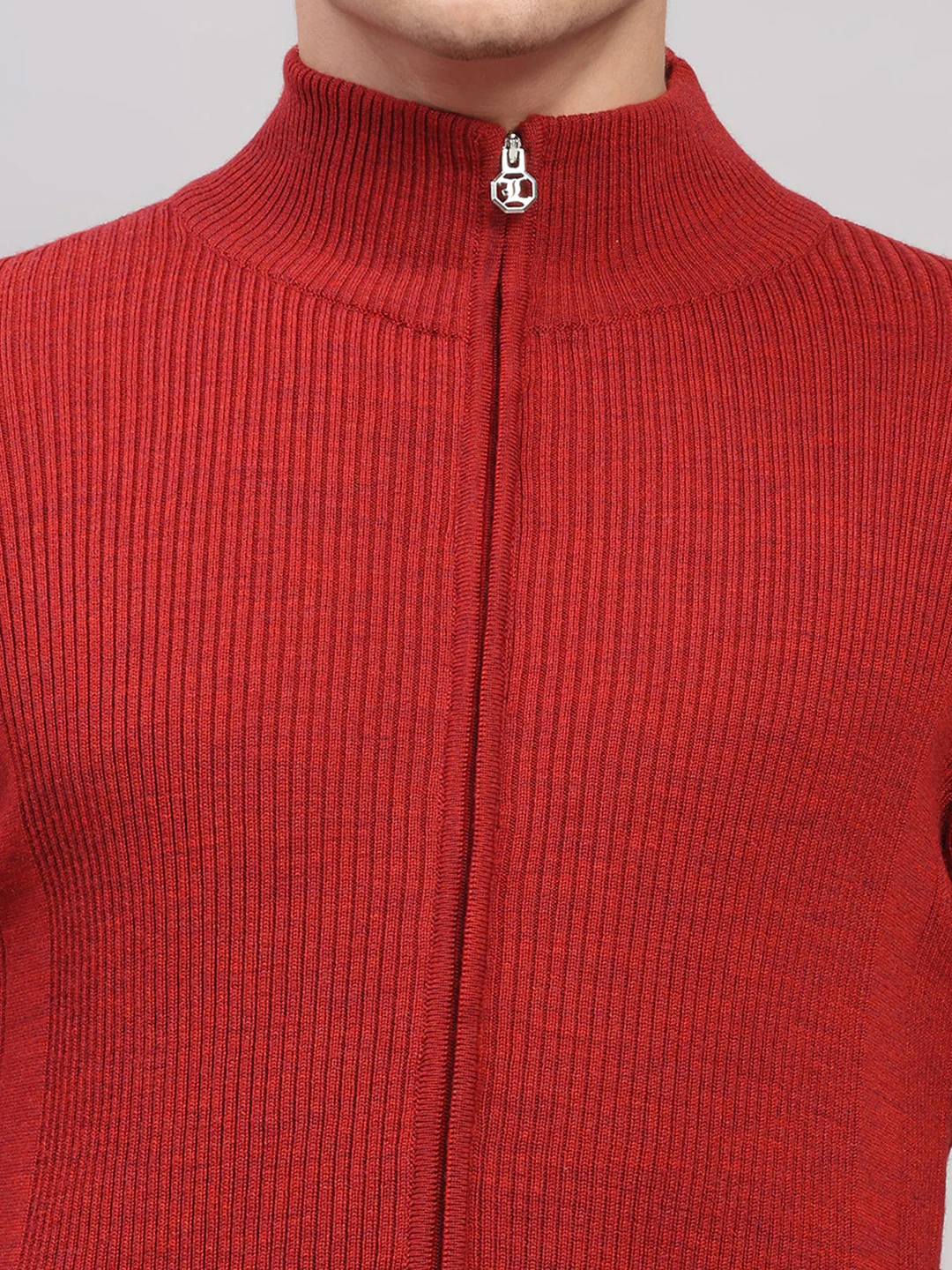 Luxuria Men Maroon Self Design Round Neck Full Sleeve Pullover - Image 6