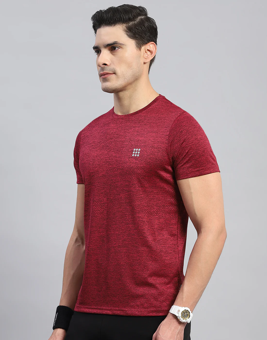 Rock.it Men Maroon Self Design Round Neck Half Sleeve T-Shirt - Image 3