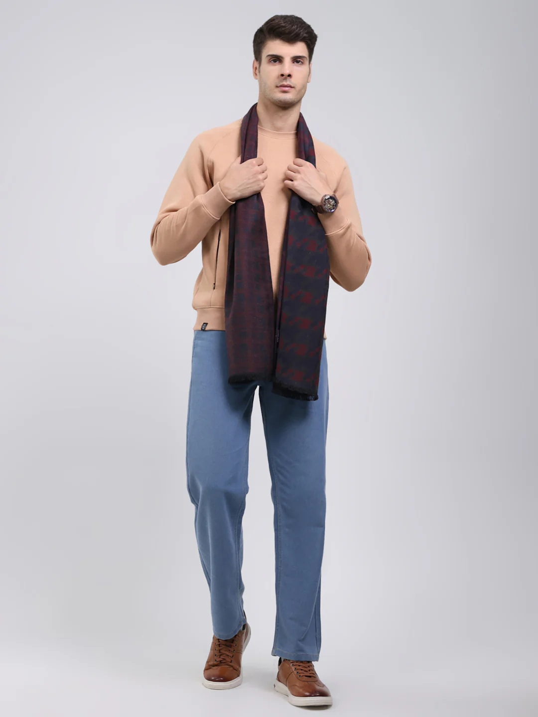 Men Maroon Self Design Wool Blend Muffler - Image 5