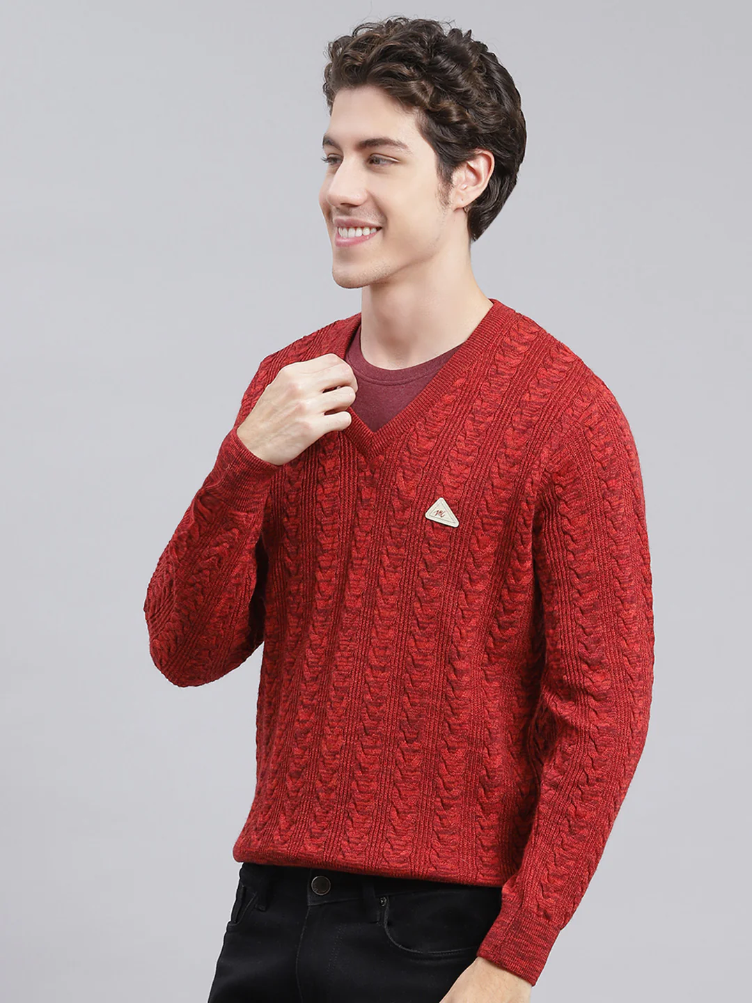 Men Maroon Self Design Wool blend Pullover - Image 4