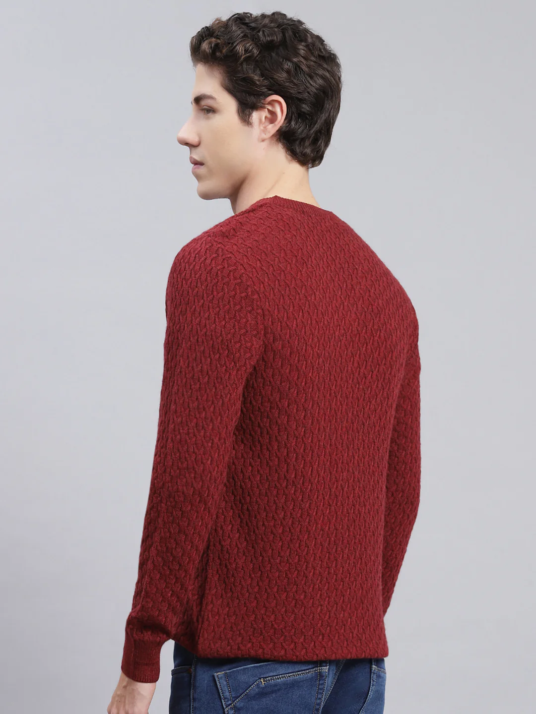 Men Maroon Self Design Wool blend Pullover - Image 5
