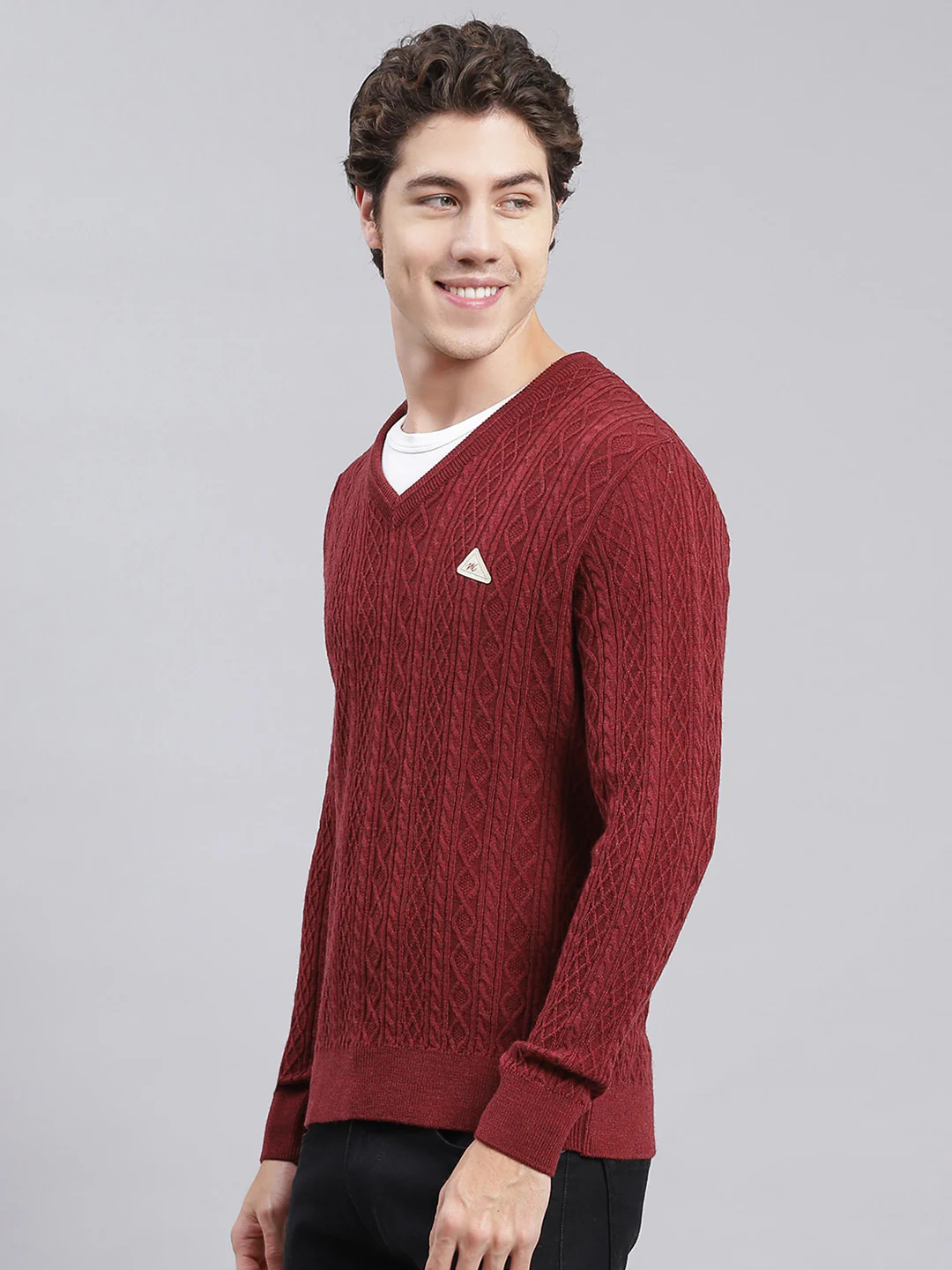 Men Maroon Self Design Wool blend Pullover - Image 3
