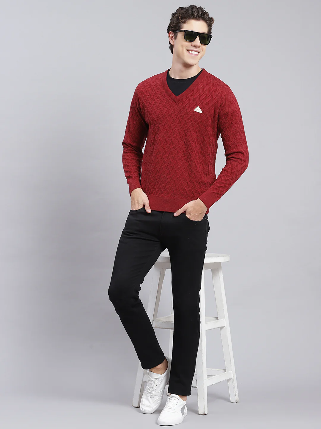 Men Maroon Self Design Wool blend Pullover - Image 5