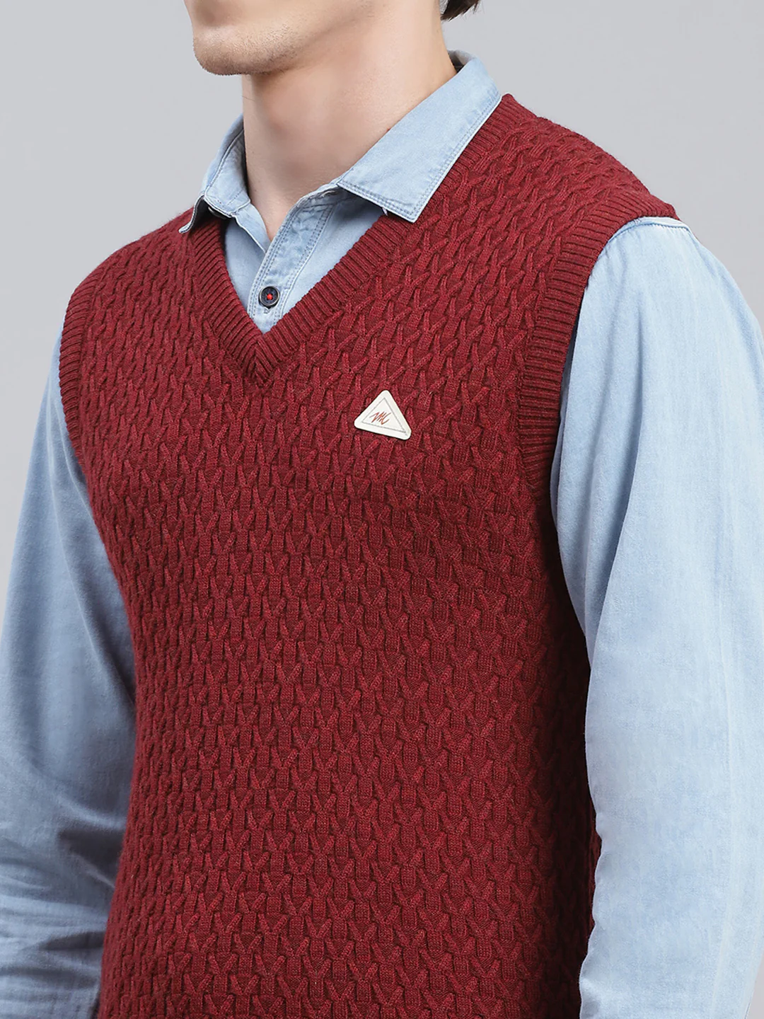 Men Maroon Self Design Wool blend Sweater - Image 6