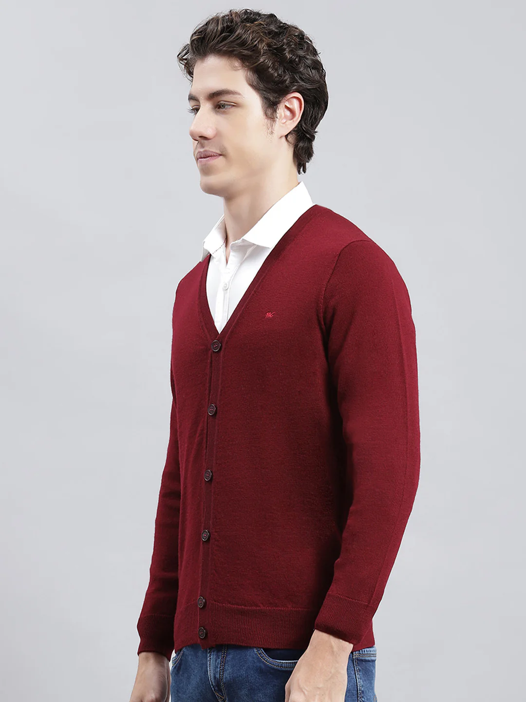 Men Maroon Solid Cardigan - Image 4
