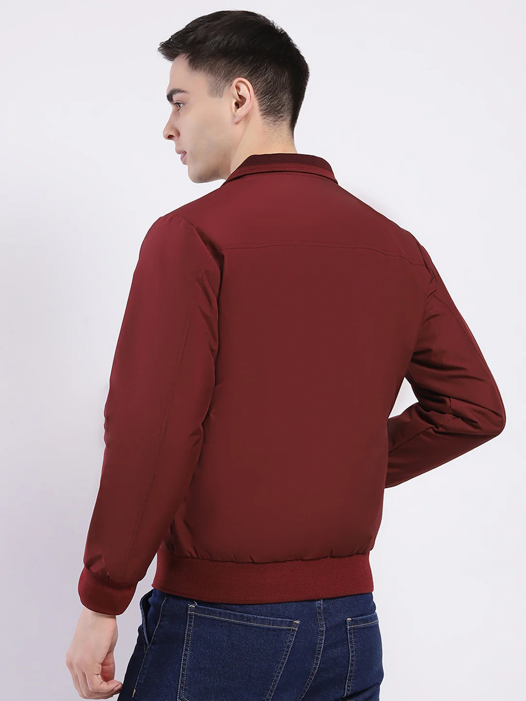 Men Maroon Solid Collar Full Sleeve Jacket - Image 5