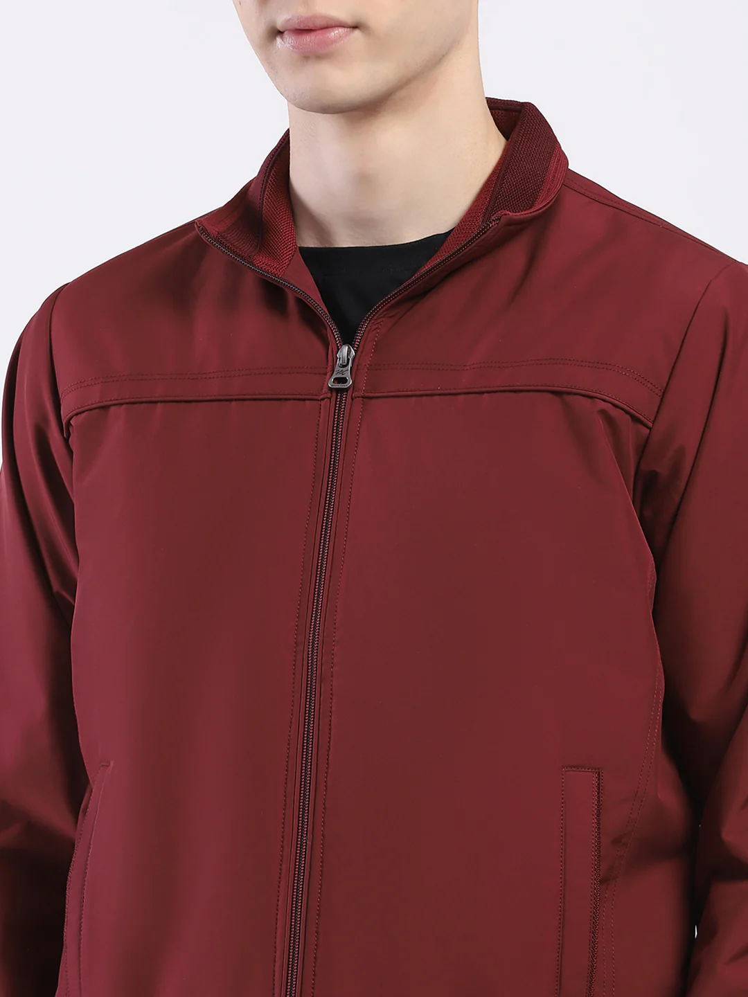 Men Maroon Solid Collar Full Sleeve Jacket - Image 7
