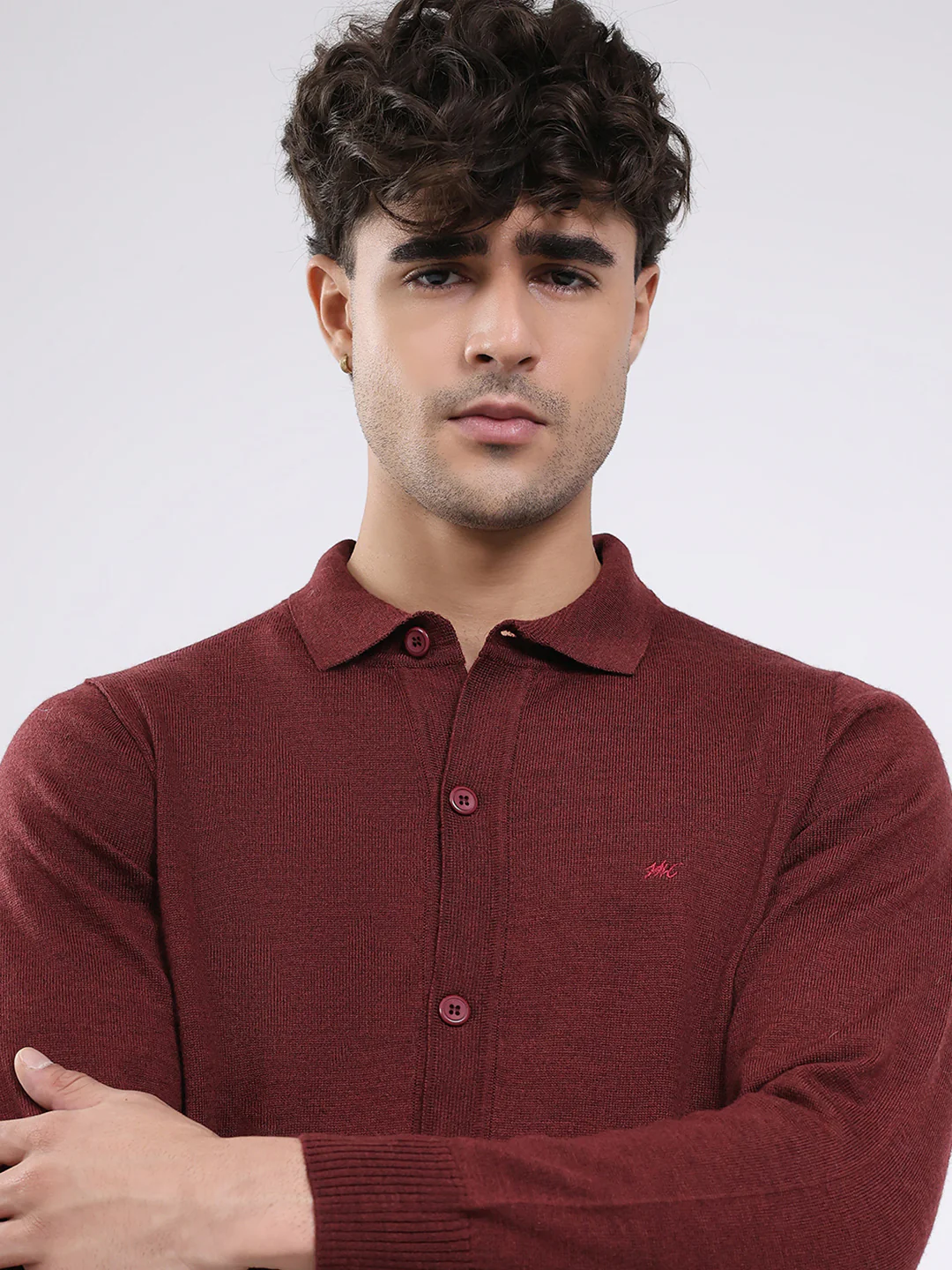Men Maroon Solid Collar Full Sleeve Shirt - Image 6