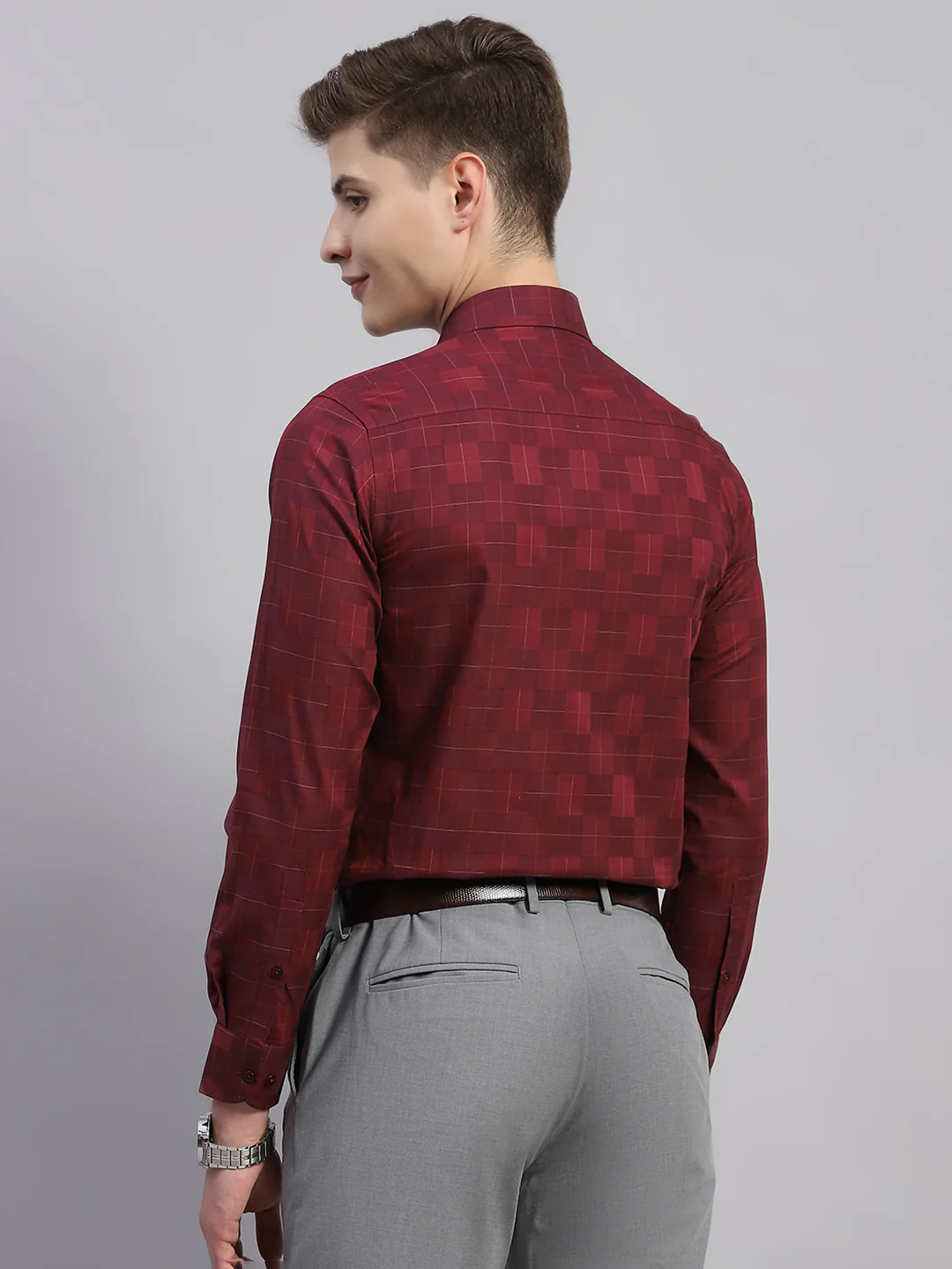Men Maroon Solid Collar Full Sleeve Shirt - Image 5