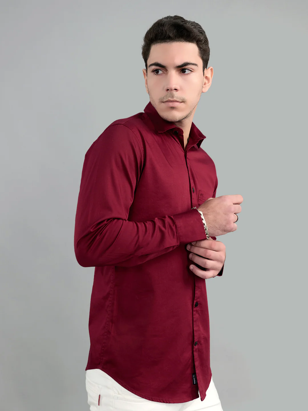 Men Maroon Solid Collar Full Sleeve Shirt - Image 3