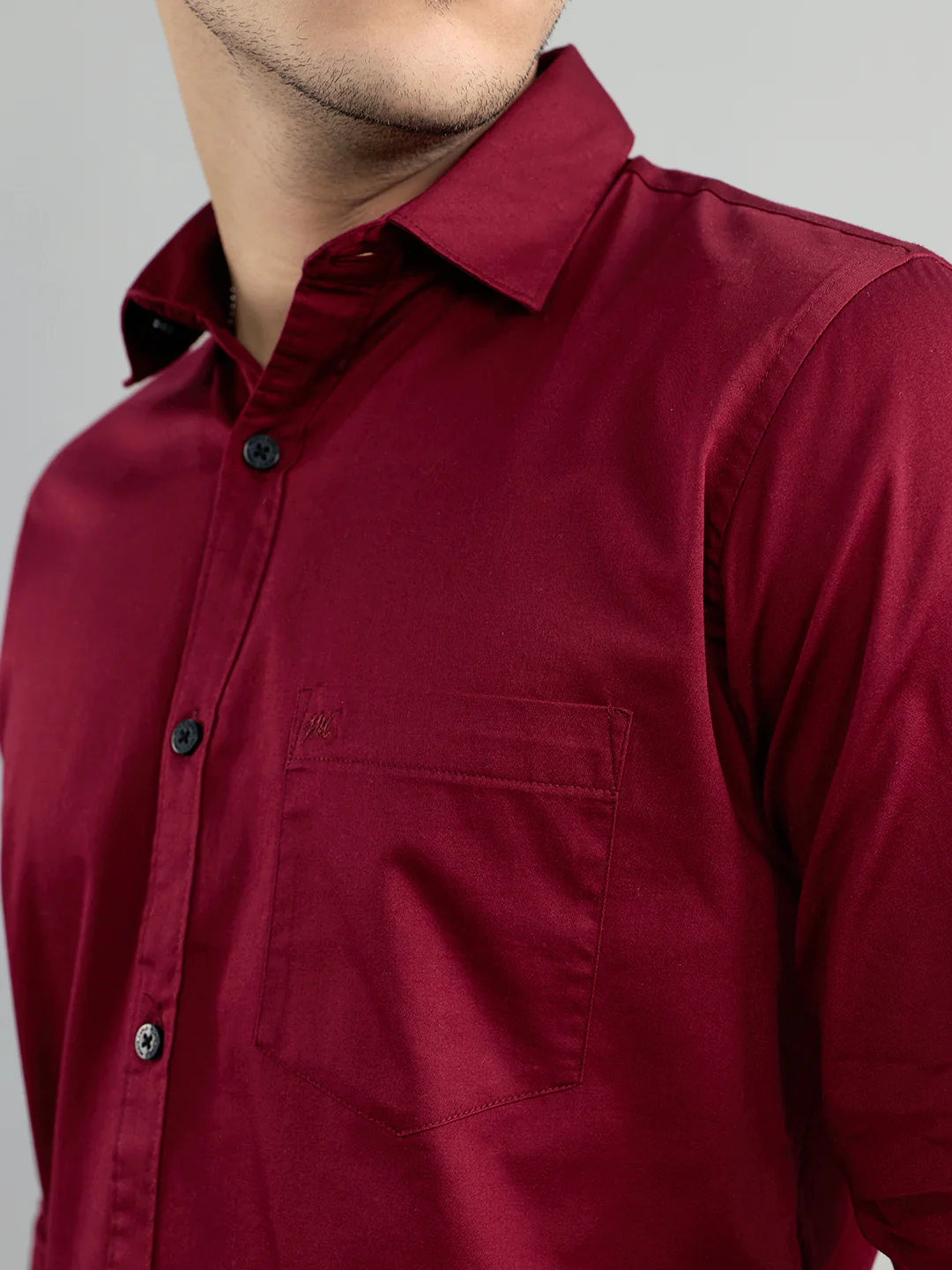Men Maroon Solid Collar Full Sleeve Shirt - Image 5