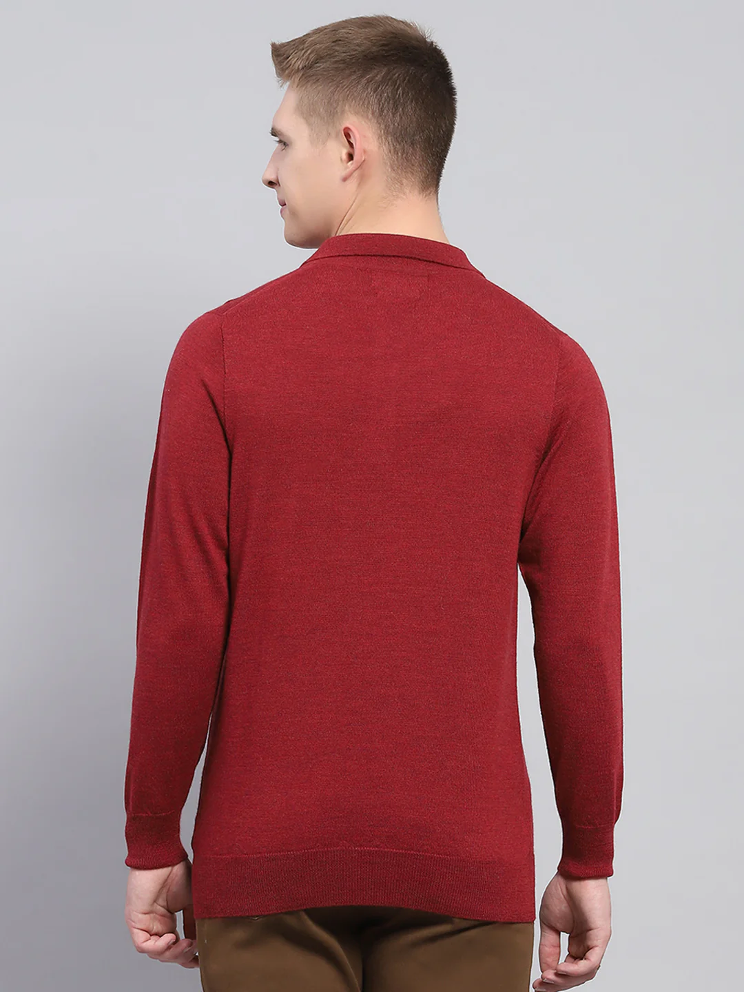 Men Maroon Solid Collar Full Sleeve Winter T-Shirt - Image 5
