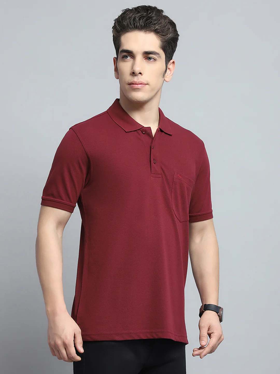 Men Maroon Solid Collar Half Sleeve T-Shirt - Image 4