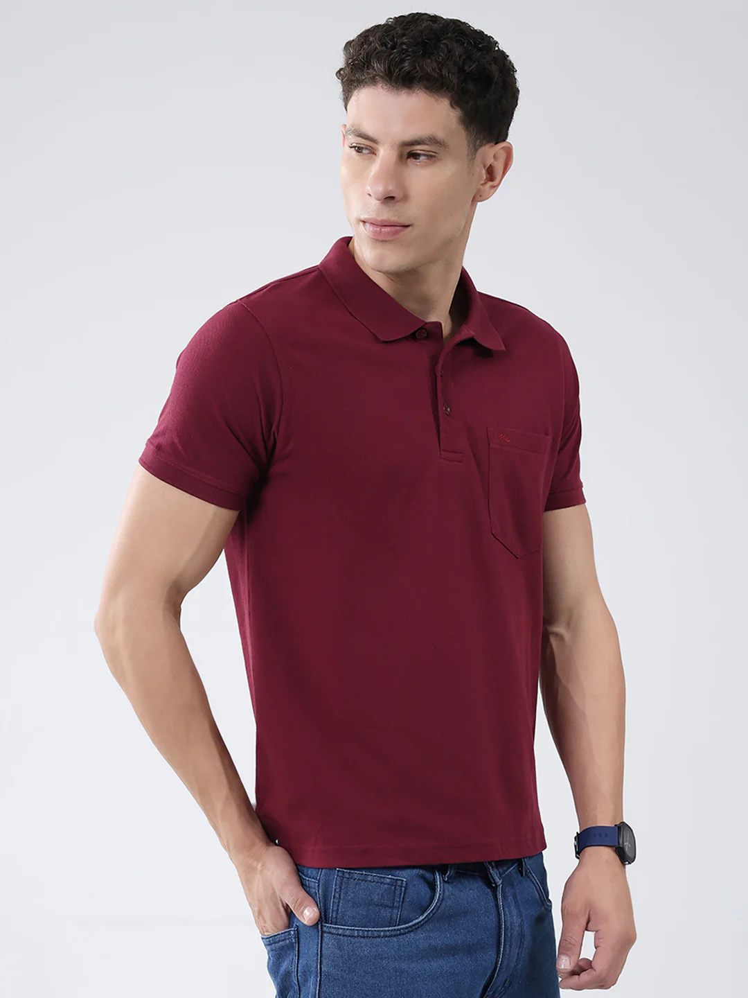 Men Maroon Solid Collar Half Sleeve T-Shirt - Image 4