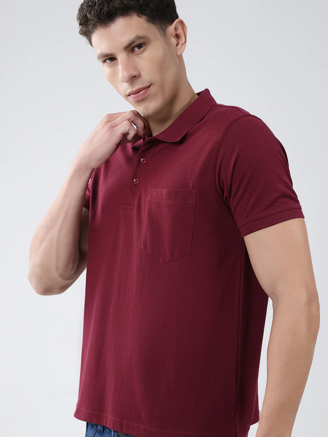 Men Maroon Solid Collar Half Sleeve T-Shirt - Image 7