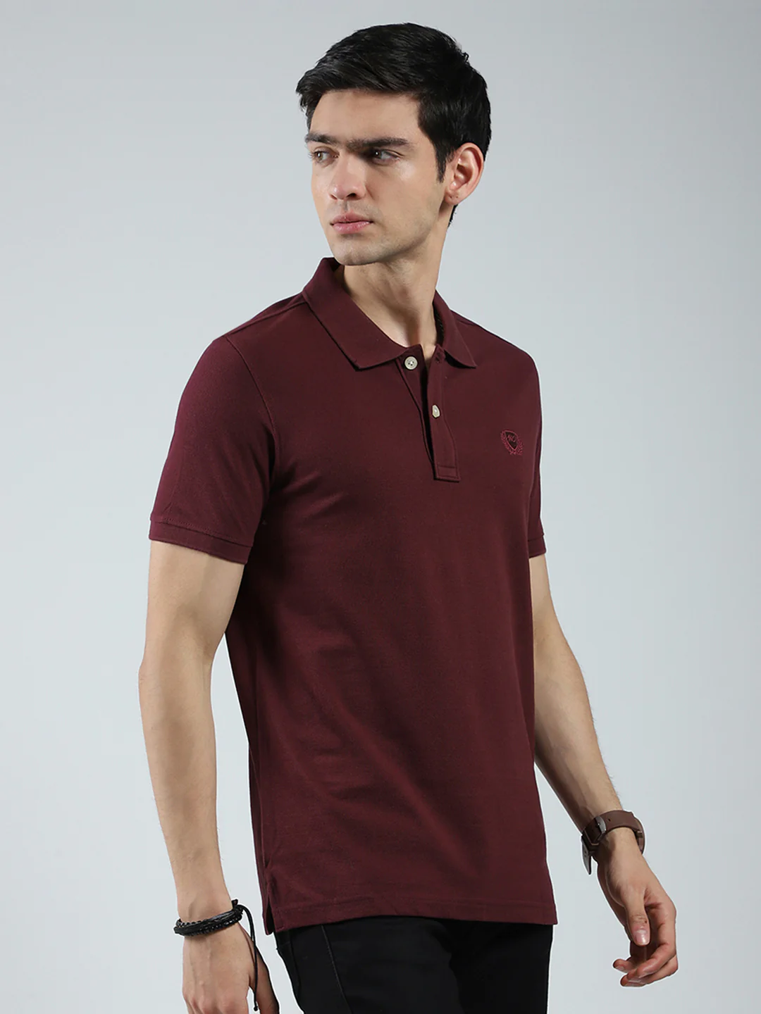 Men Maroon Solid Collar Half Sleeve T-Shirt - Image 4