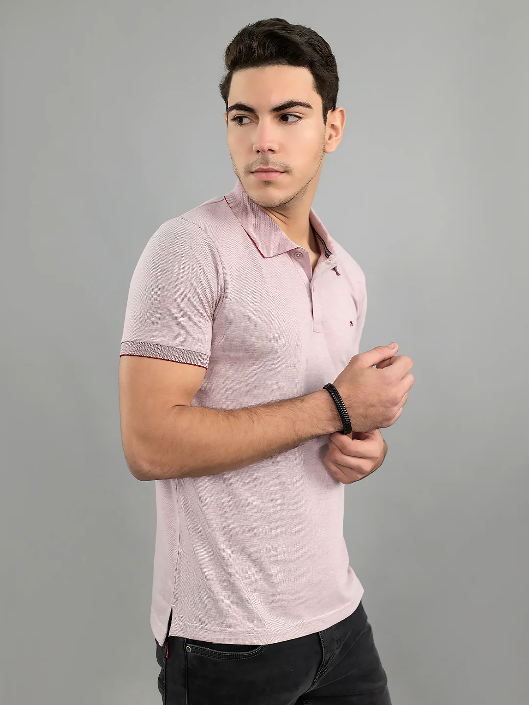 Men Maroon Solid Collar Half Sleeve T-Shirt - Image 2