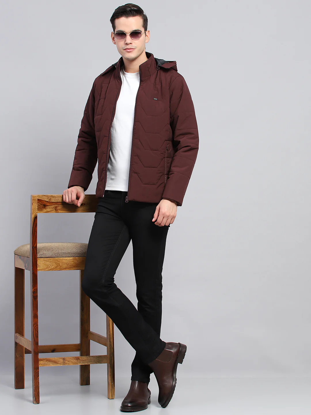Men Maroon Solid Detachable Hood Full Sleeve Jacket - Image 2