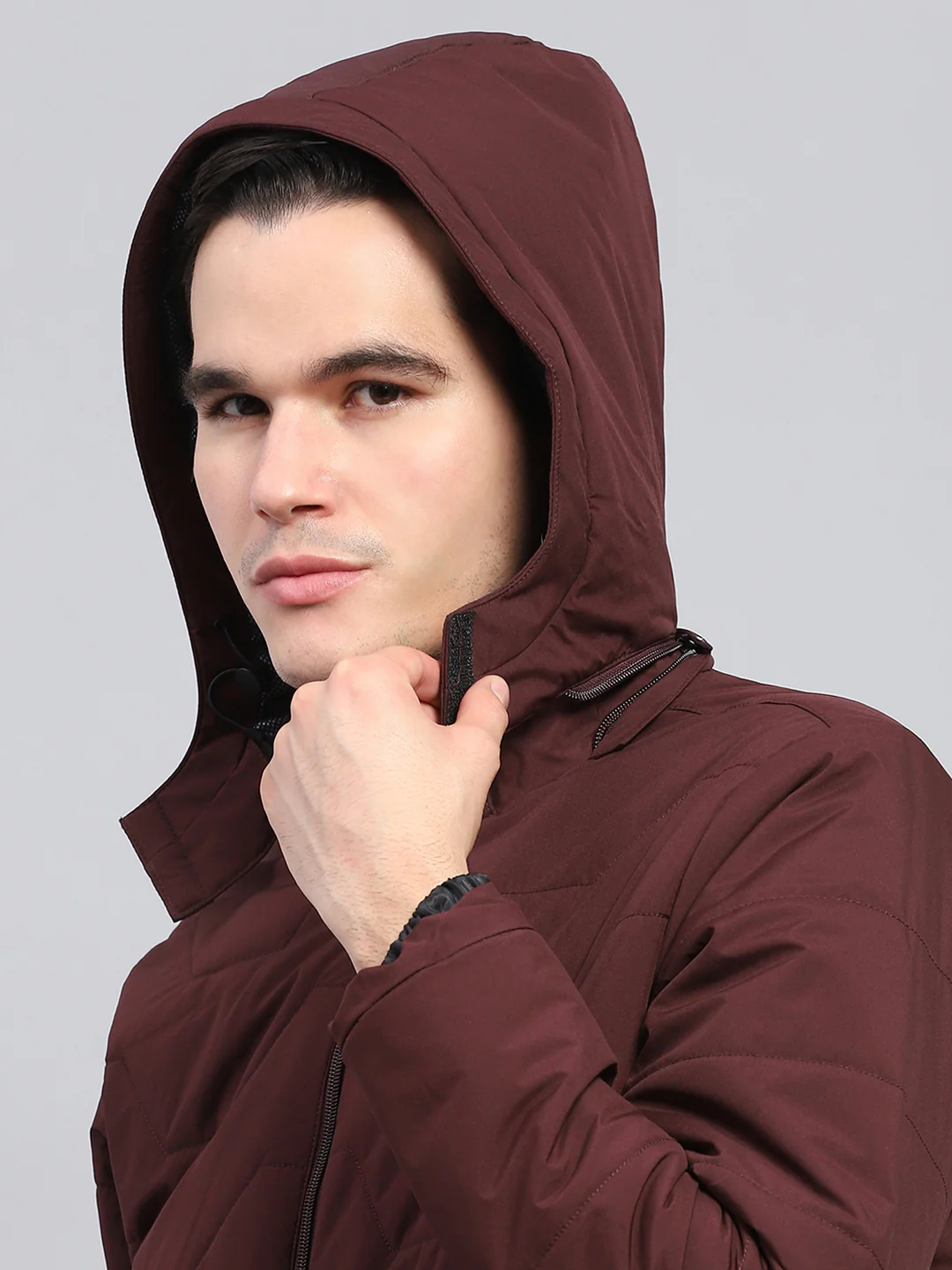 Men Maroon Solid Detachable Hood Full Sleeve Jacket - Image 8