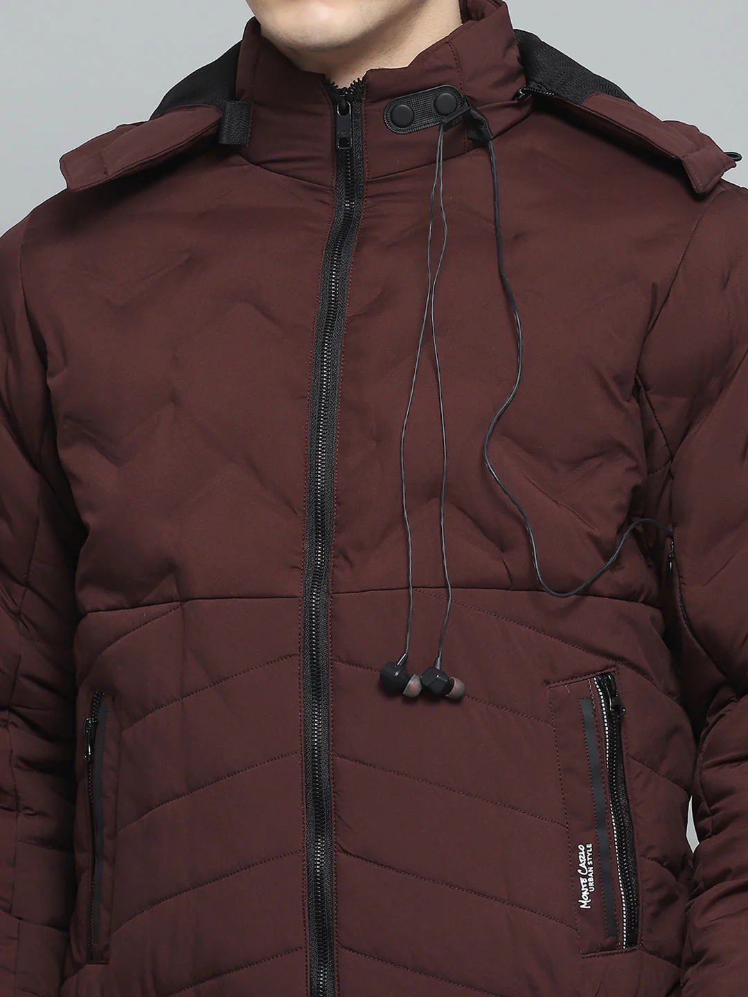 Men Maroon Solid Detachable Hood Full Sleeve Jacket - Image 6