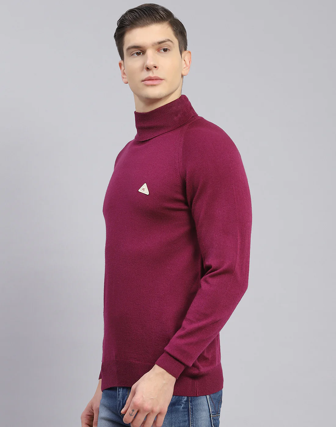 Men Maroon Solid High Neck Full Sleeve Pullover - Image 4