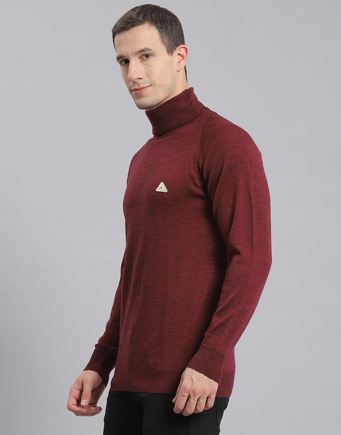 Men Maroon Solid High Neck Full Sleeve Pullover - Image 3