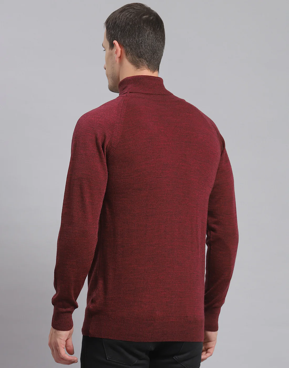Men Maroon Solid High Neck Full Sleeve Pullover - Image 5