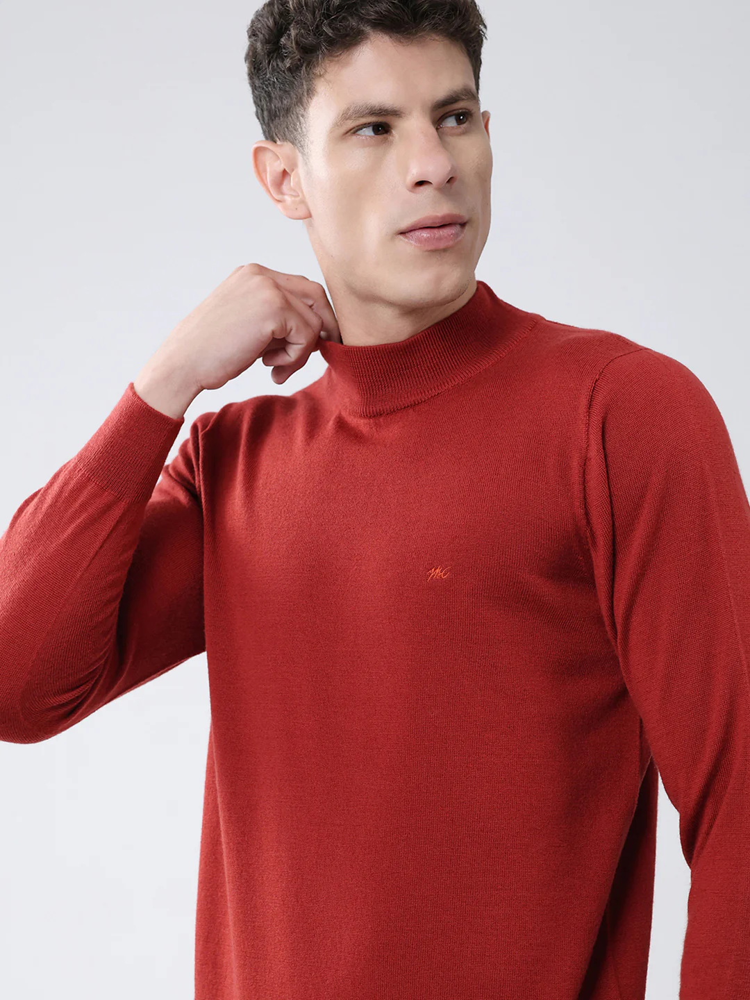 Men Maroon Solid High Neck Full Sleeve Pullover - Image 6