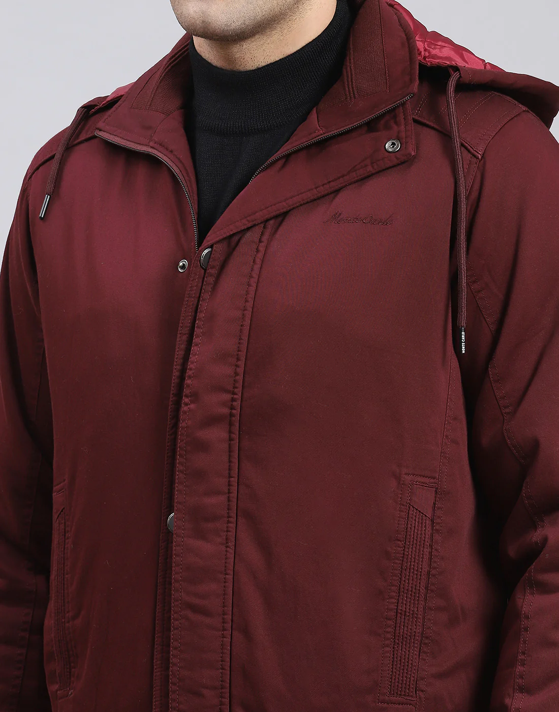 Men Maroon Solid Hooded Full Sleeve Jacket - Image 8