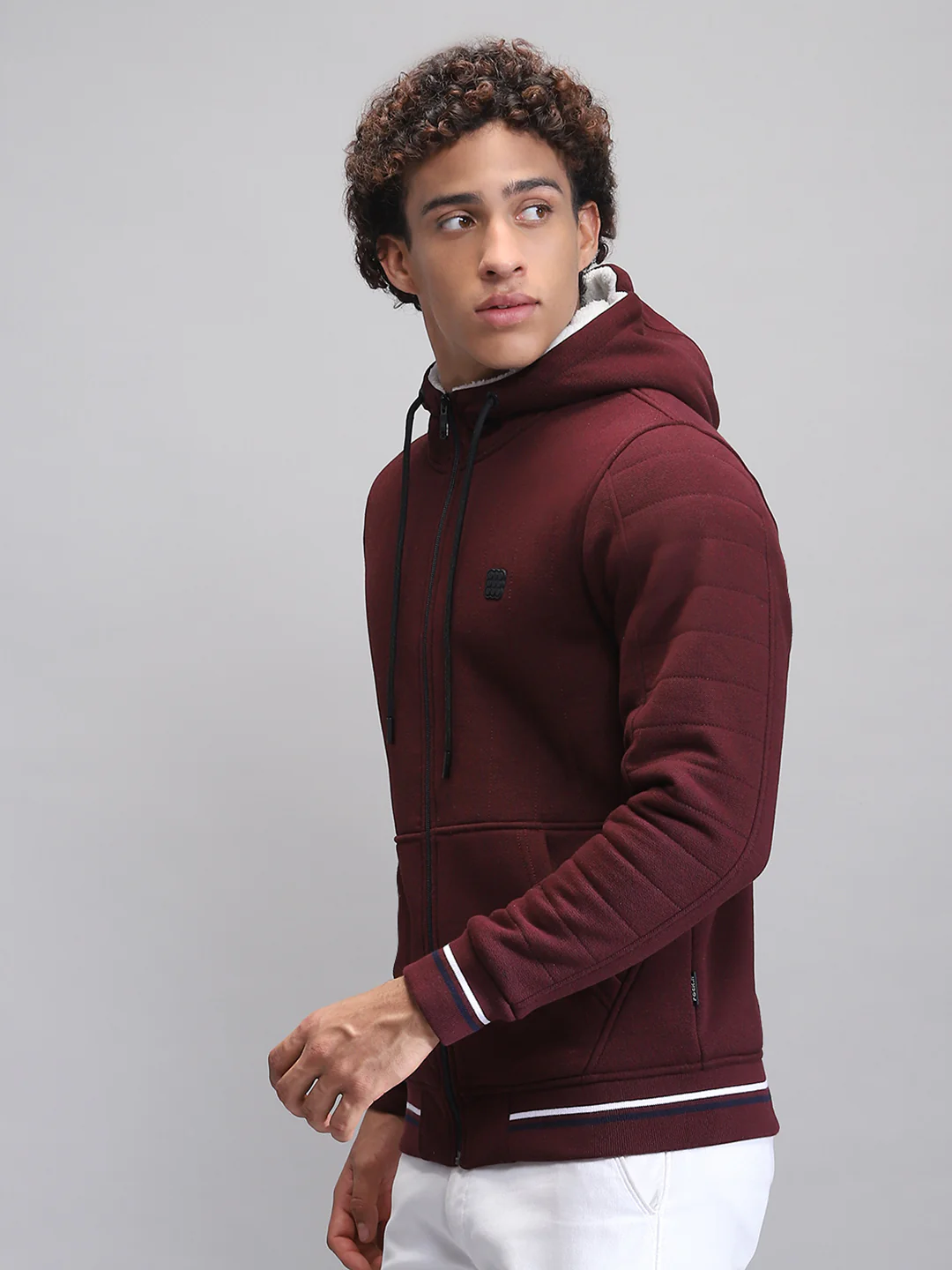 Rock.it Men Maroon Solid Hooded Full Sleeve Sweatshirt - Image 3