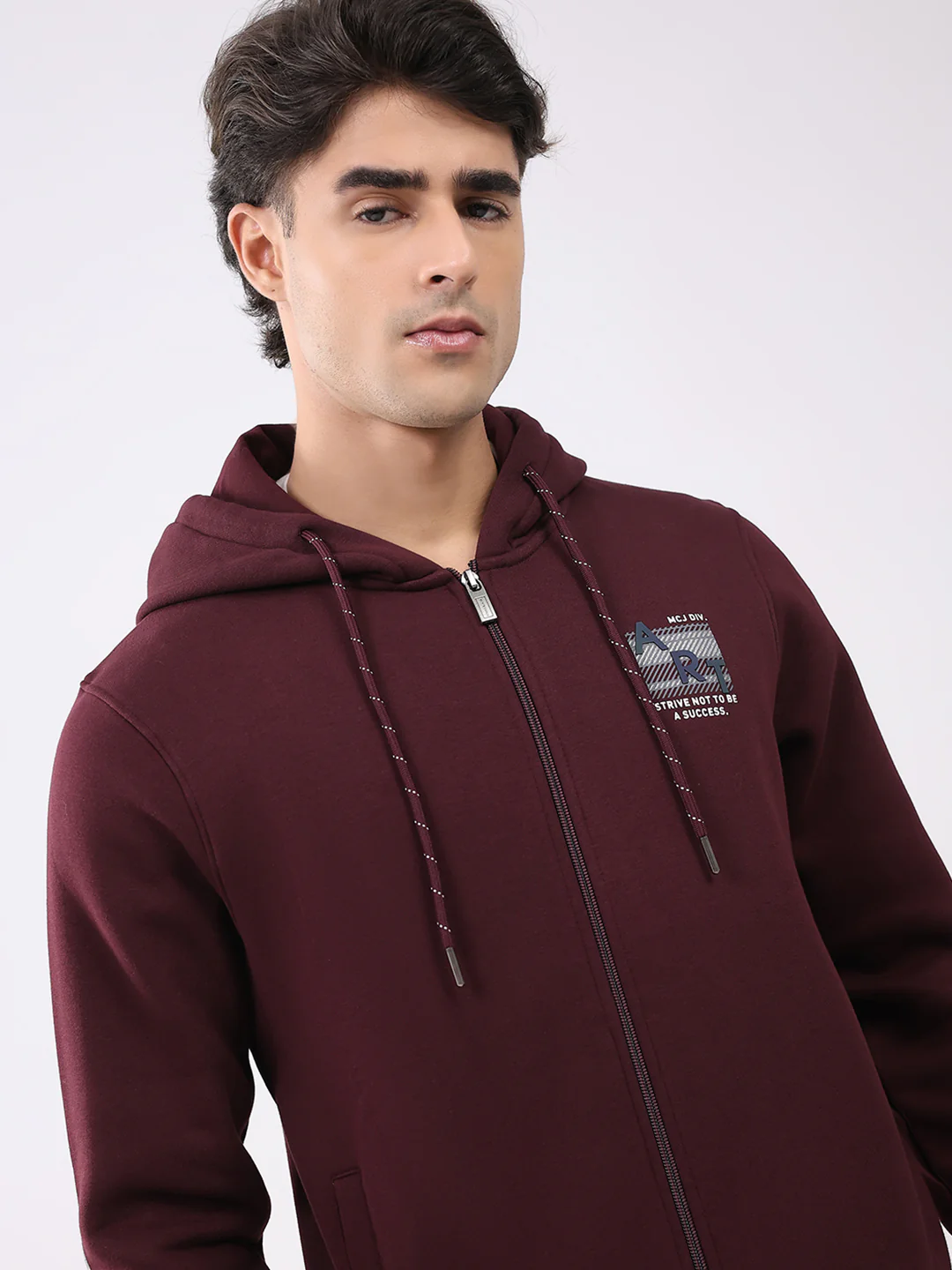 Men Maroon Solid Hooded Full Sleeve Sweatshirt - Image 6