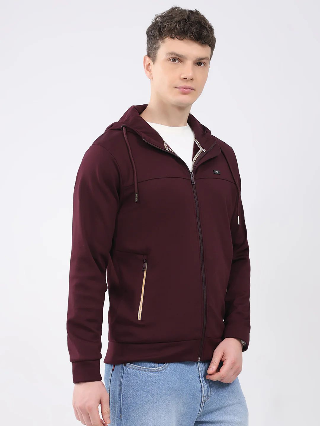 Men Maroon Solid Hooded Full Sleeve Sweatshirt - Image 4